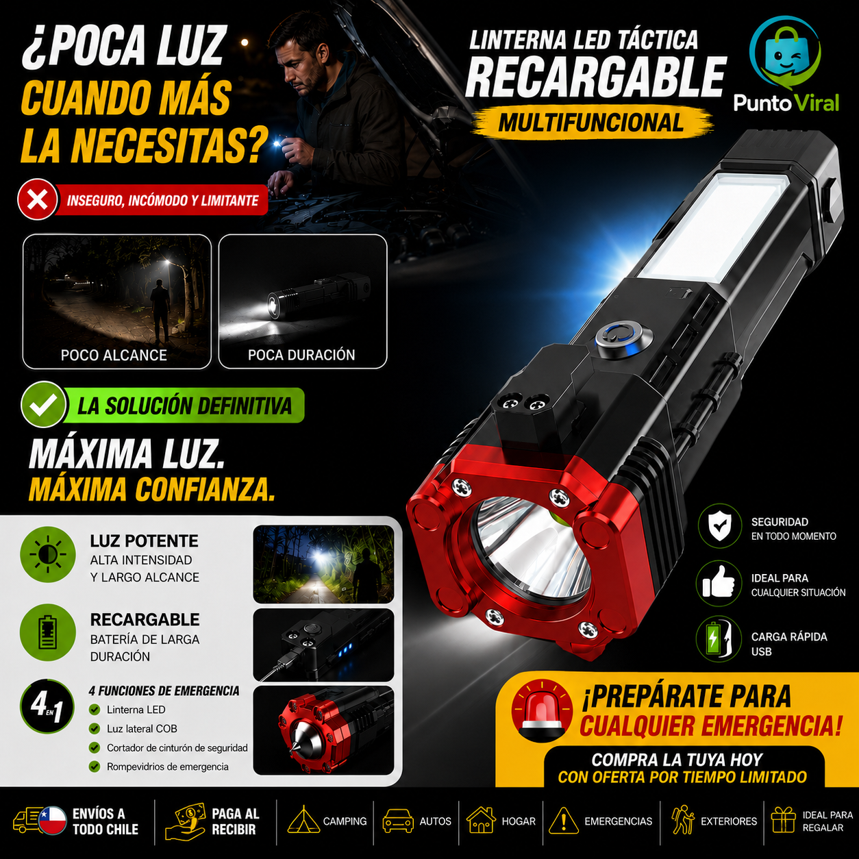 Linterna Multifuncional 4 En 1.